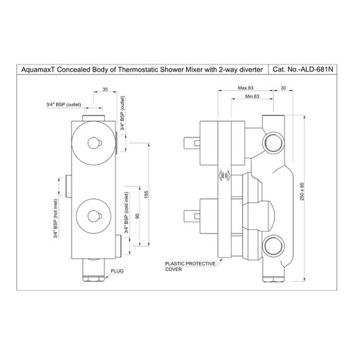 Jaquar, встраиваемая часть термоcтат. смесителя Aquamax для ванны/душа, 2 потребителя. Фото 2