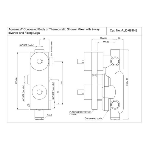 Jaquar, встраиваемая часть термоcтат. смесителя Aquamax для ванны/душа, 2 потребителя. Фото 2